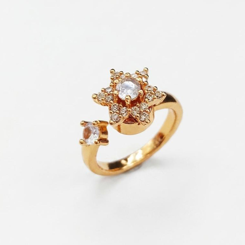 The99Jewel Gold Plated American Diamond and Brass Adjustable Ring