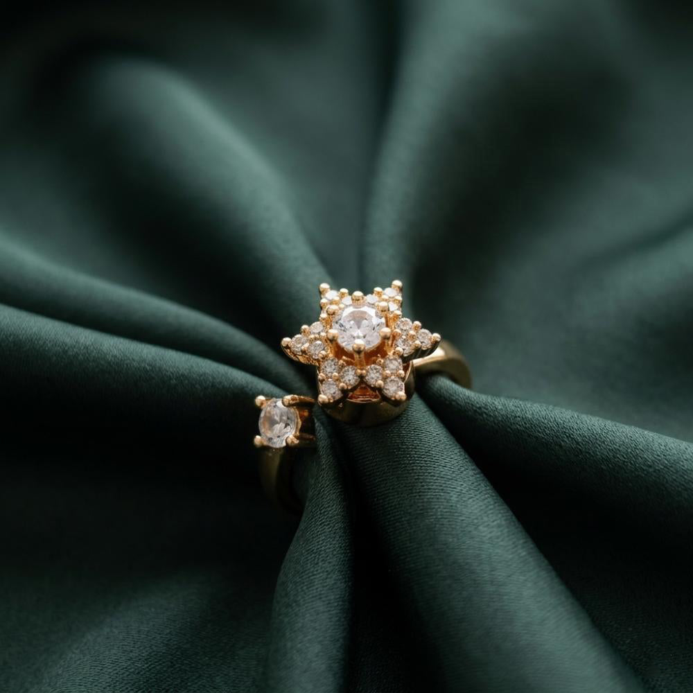 The99Jewel Gold Plated American Diamond and Brass Adjustable Ring