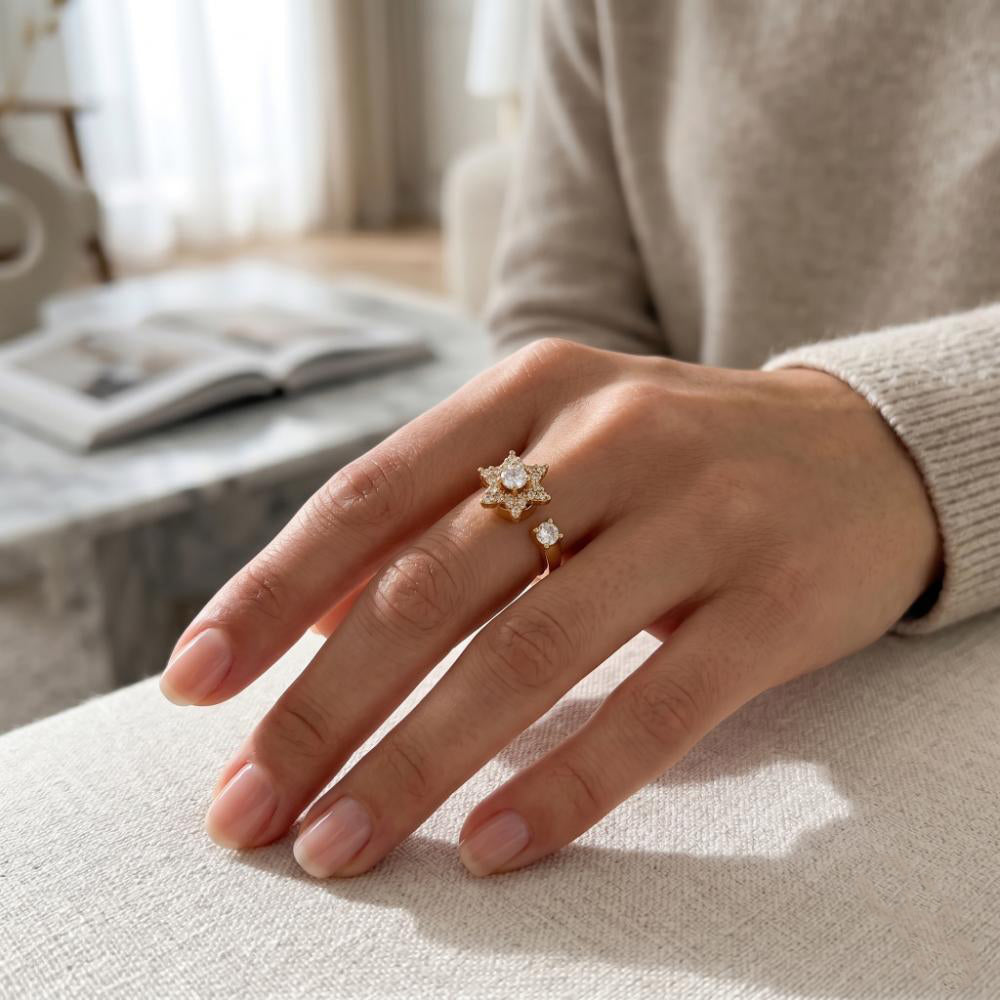 The99Jewel Gold Plated American Diamond and Brass Adjustable Ring
