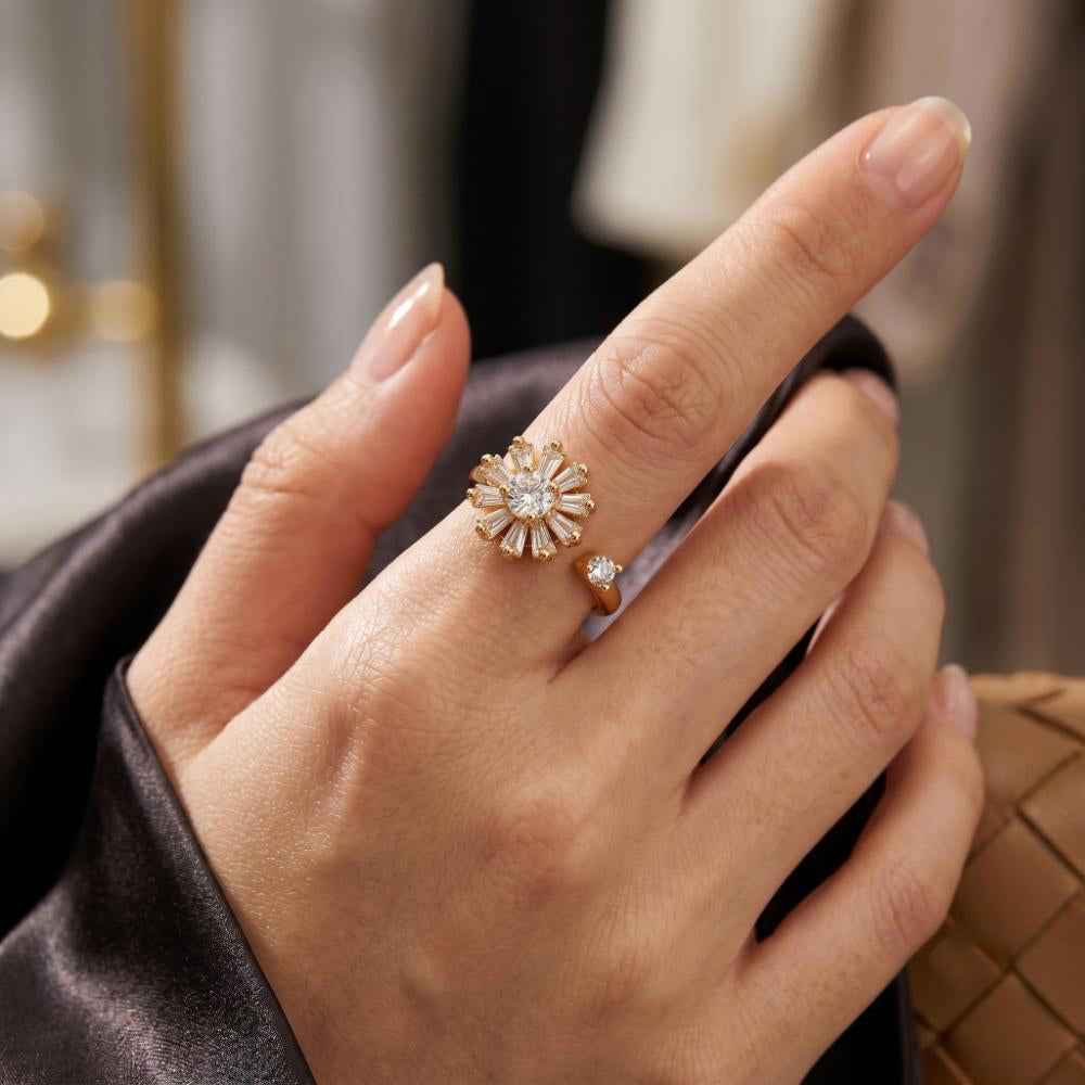 The99Jewel Gold Plated American Diamond and Brass Adjustable Ring