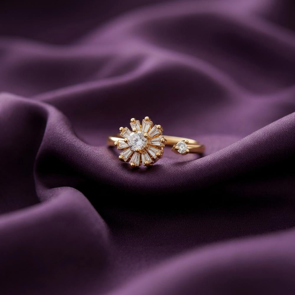The99Jewel Gold Plated American Diamond and Brass Adjustable Ring