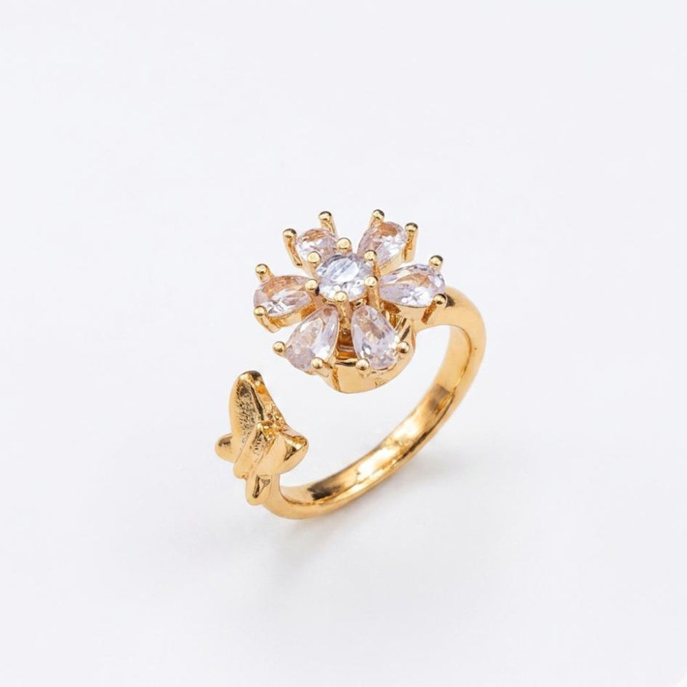 The99Jewel Gold Plated American Diamond and Brass Adjustable Ring