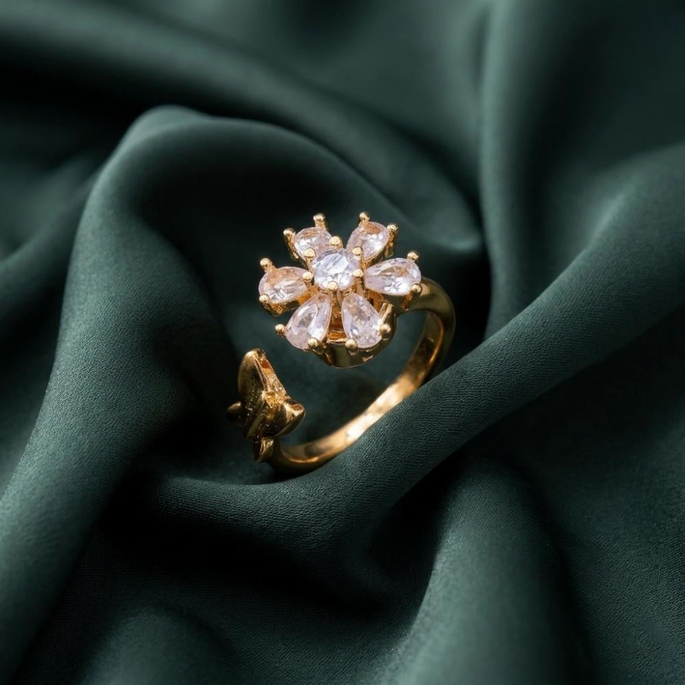 The99Jewel Gold Plated American Diamond and Brass Adjustable Ring