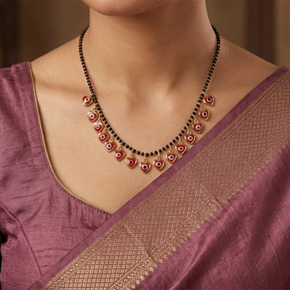 The99Jewel Red Evil Eye Heart Shape Charms Trendy Mangalsutra For Women