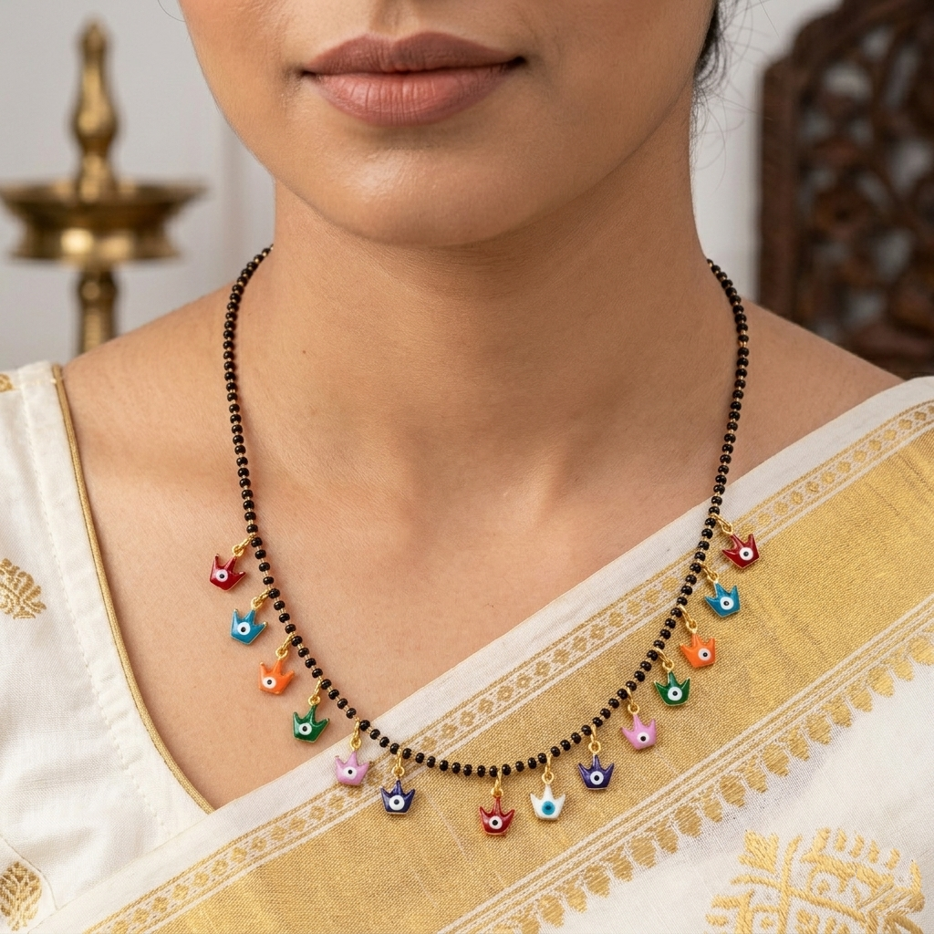 The99Jewel Evil Eye Crown Shape Charms Trendy Mangalsutra For Women