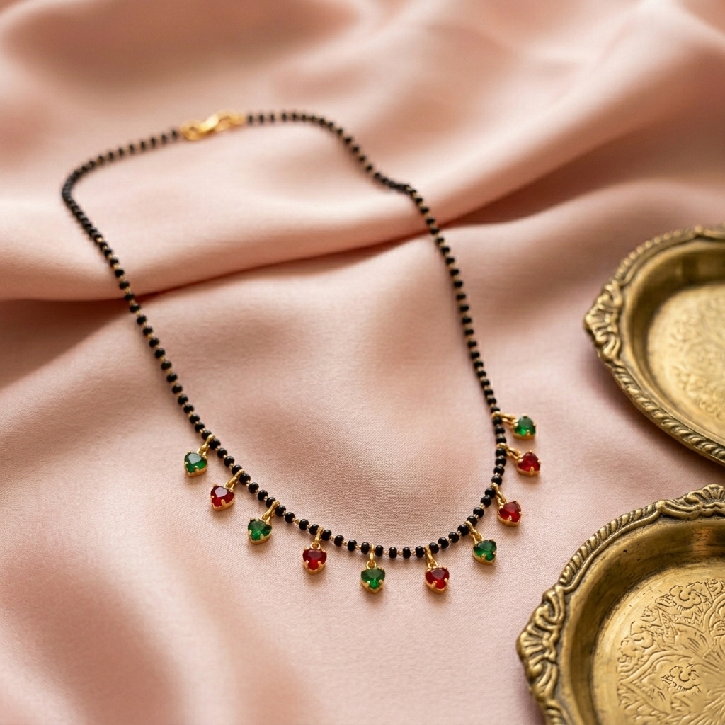 The99Jewel Red And Green Heart Shape Charms Trendy Mangalsutra For Women