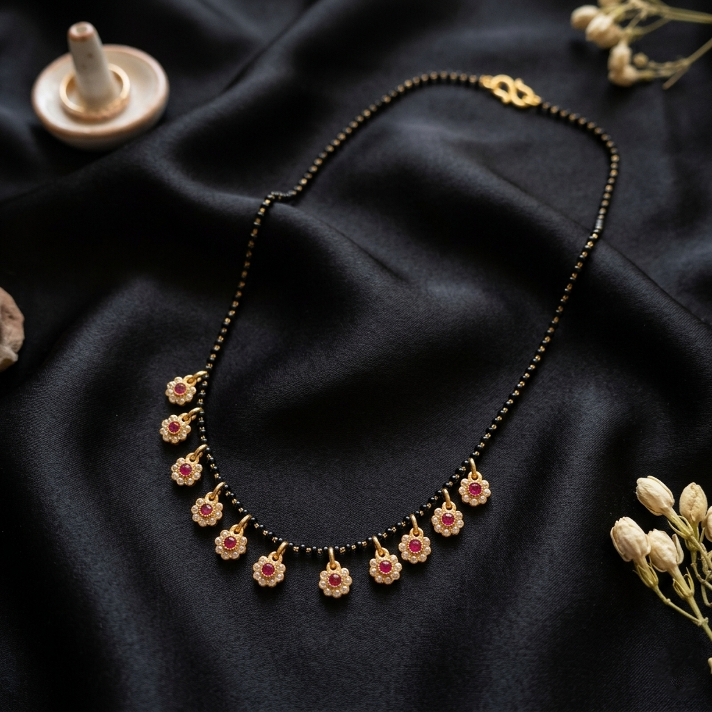 The99Jewel American Diamond Floral Charms Trendy Mangalsutra For Women
