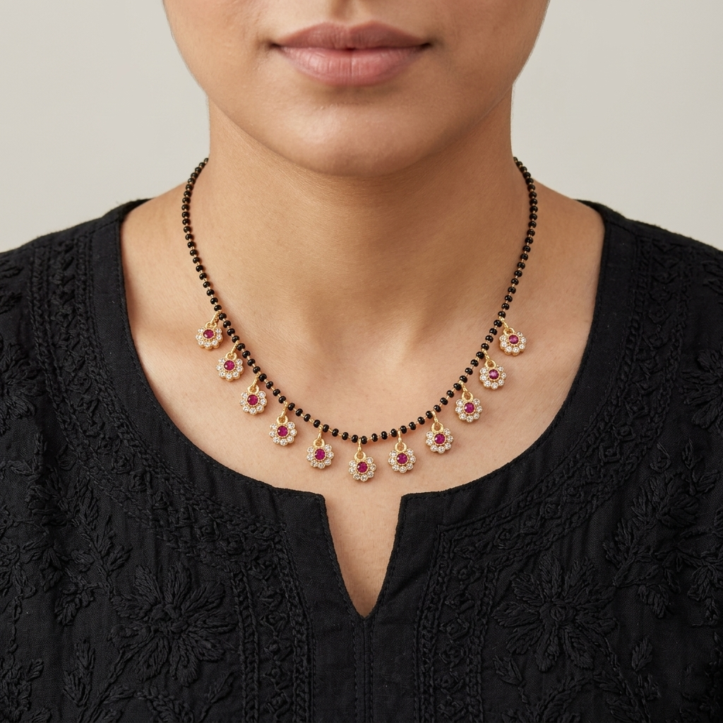 The99Jewel American Diamond Floral Charms Trendy Mangalsutra For Women