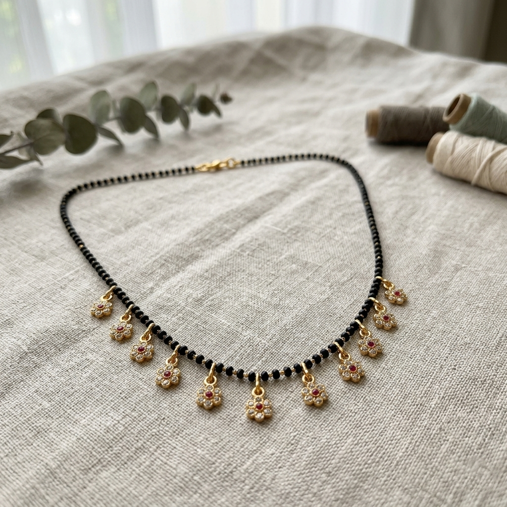 The99Jewel American Diamond Floral Charms Trendy Mangalsutra For Women