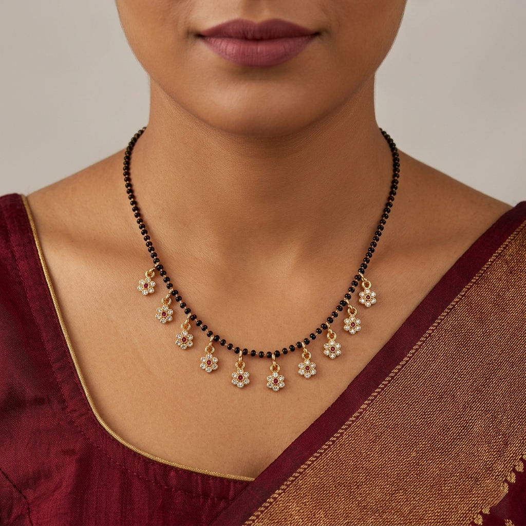 The99Jewel American Diamond Floral Charms Trendy Mangalsutra For Women