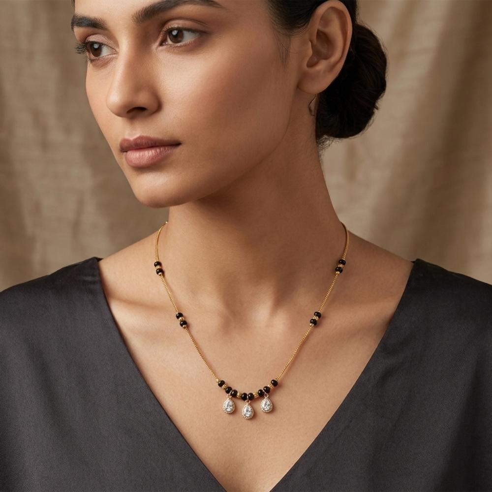 The99Jewel Classic Gold-Plated Mangalsutra with Sparkling Crystal Charms
