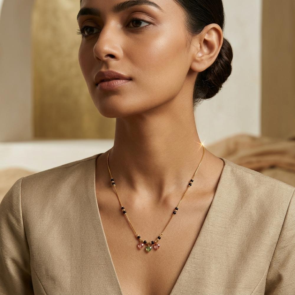 The99Jewel Classic Gold-Plated Mangalsutra with Sparkling Crystal Charms