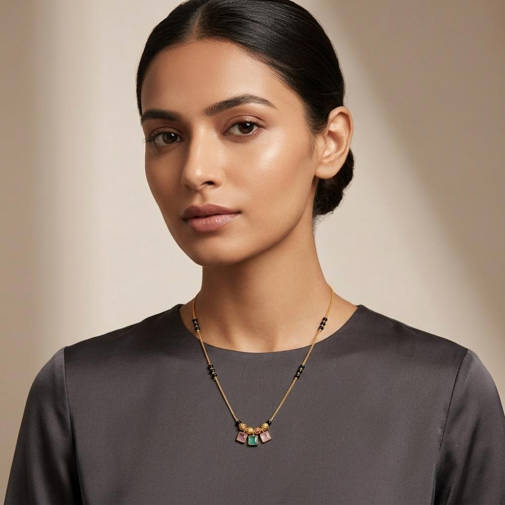 The99Jewel Classic Gold-Plated Mangalsutra with Sparkling Crystal Charms