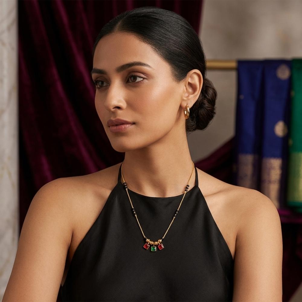 The99Jewel Classic Gold-Plated Mangalsutra with Sparkling Crystal Charms