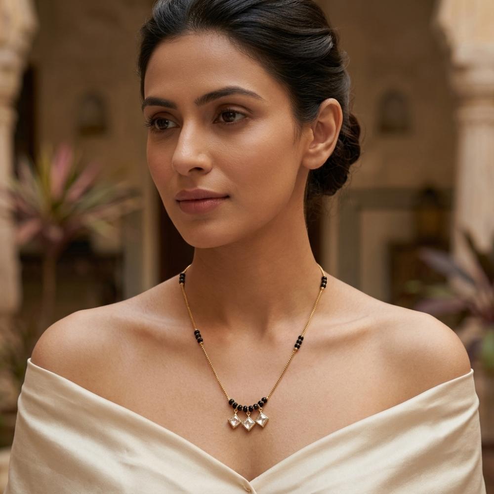 The99Jewel Classic Gold-Plated Mangalsutra with Sparkling Crystal Charms