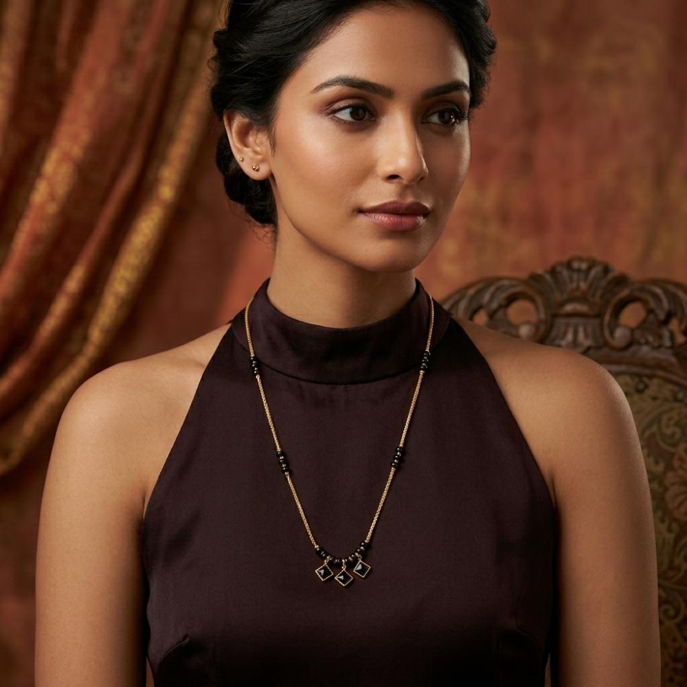 The99Jewel Classic Gold-Plated Mangalsutra with Sparkling Crystal Charms