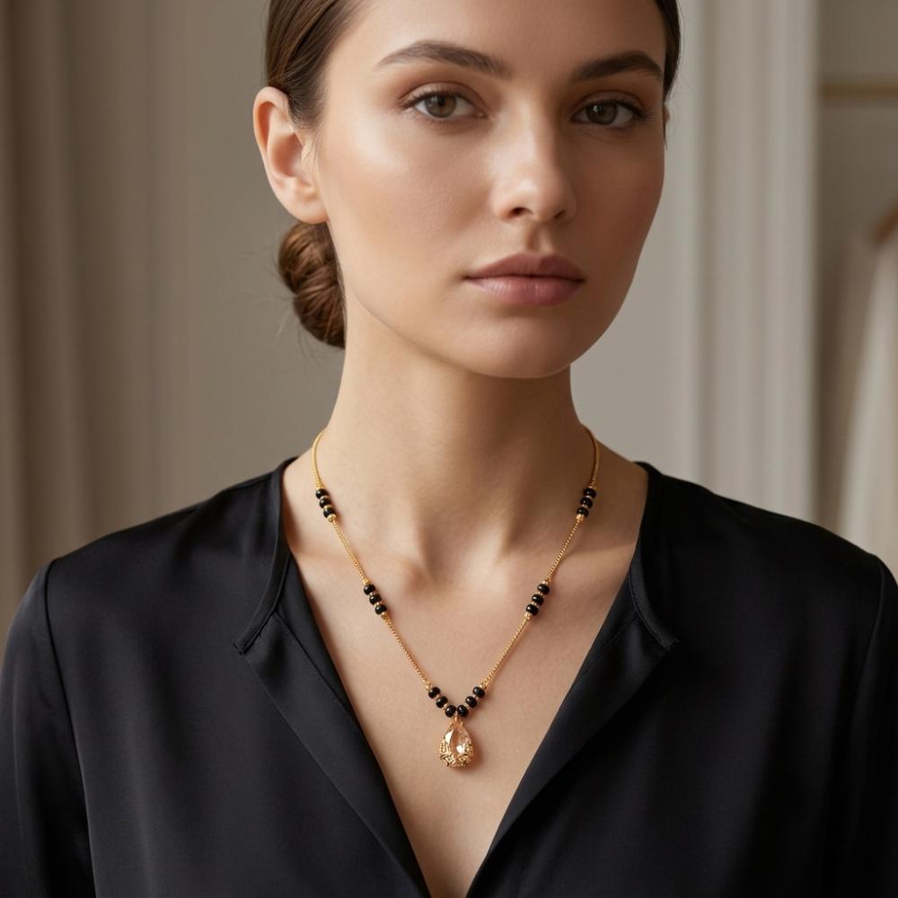 The99Jewel Classic Gold-Plated Mangalsutra with Sparkling Crystal Charms