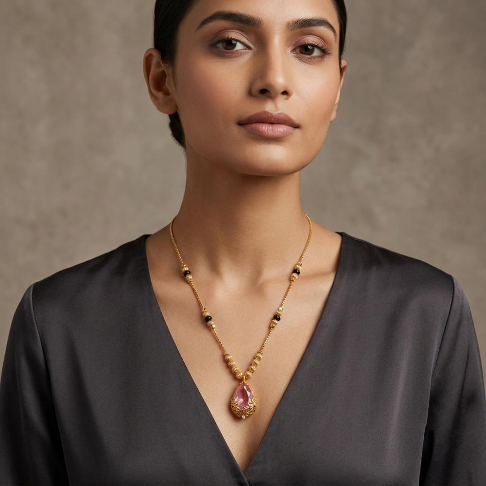 The99Jewel Classic Gold-Plated Mangalsutra with Sparkling Crystal Charms