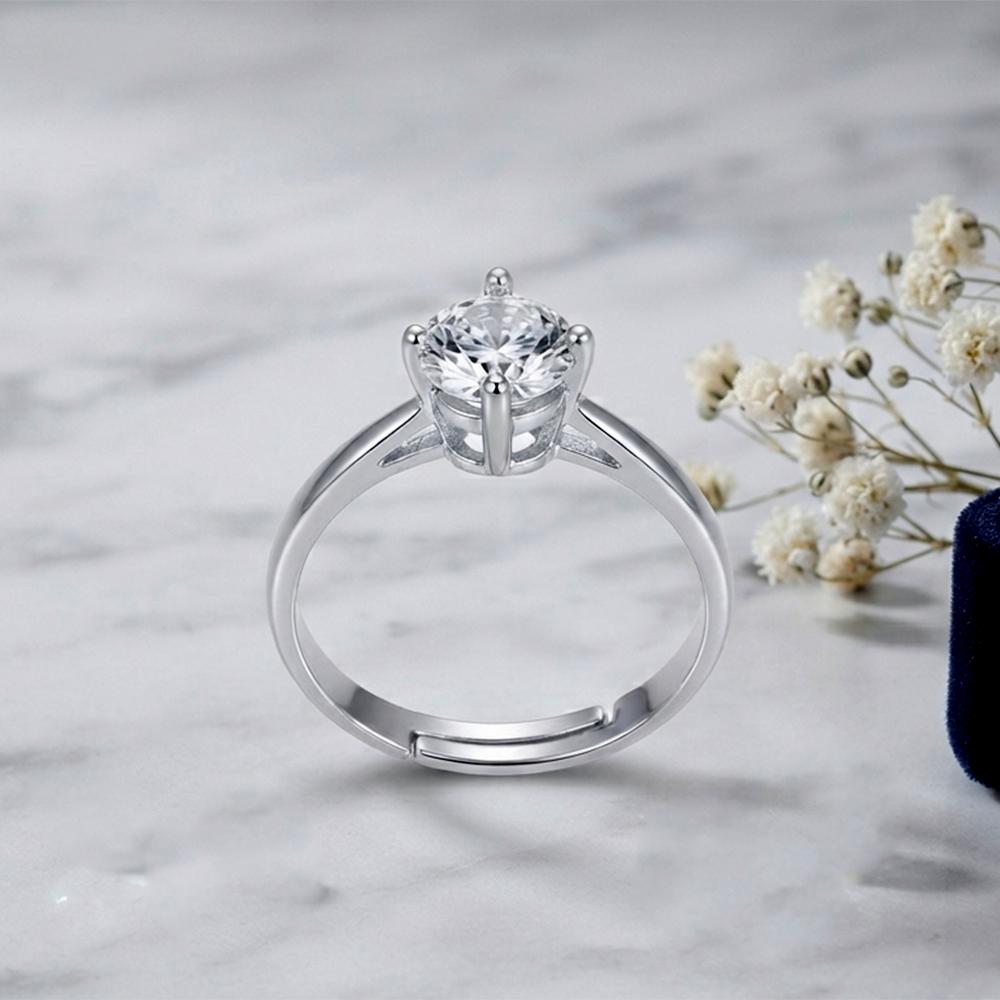 The99Jewel Silver Plated CZ Solitaire Adjustable Ring with Box
