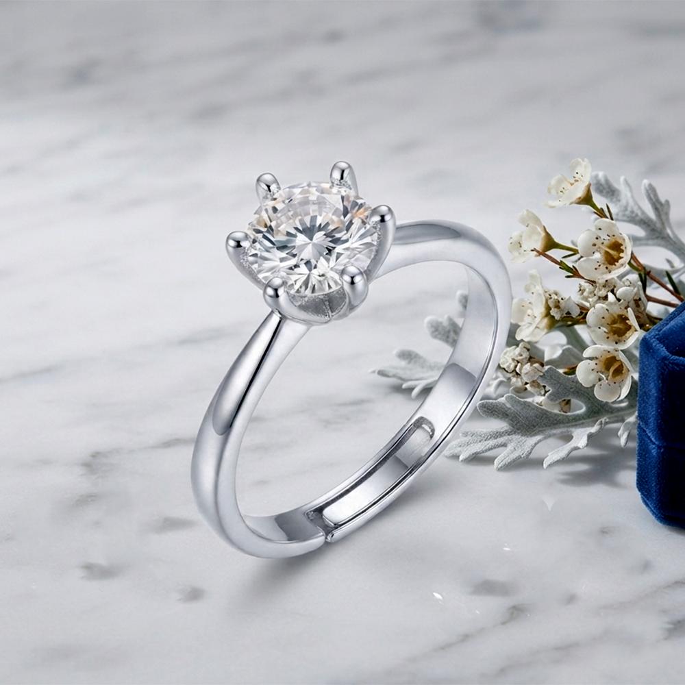 The99Jewel Silver Plated CZ Solitaire Adjustable Ring with Box