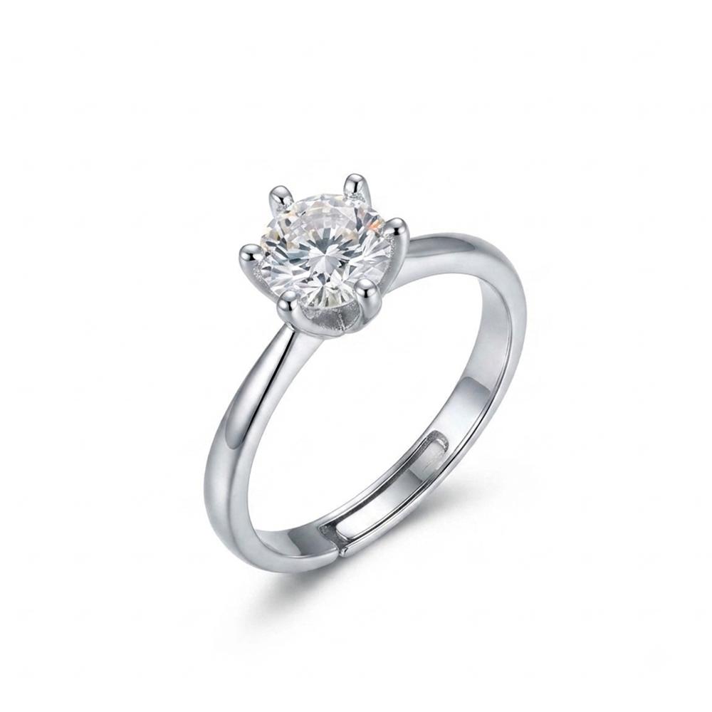 The99Jewel Silver Plated CZ Solitaire Adjustable Ring with Box