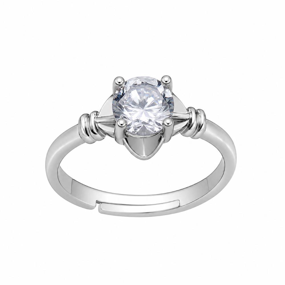 The99Jewel Silver Plated CZ Solitaire Adjustable Ring with Box