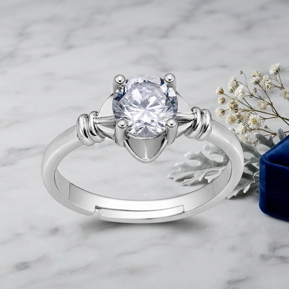 The99Jewel Silver Plated CZ Solitaire Adjustable Ring with Box