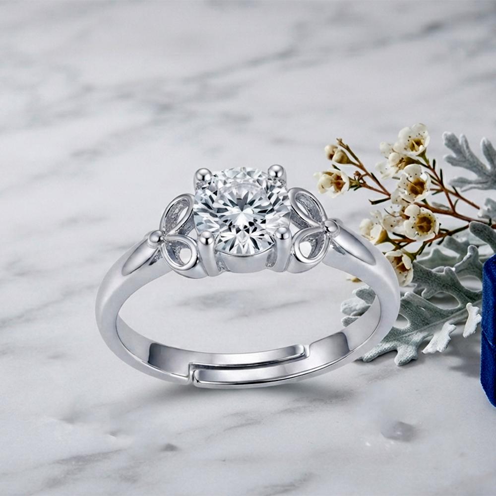The99Jewel Silver Plated CZ Solitaire Adjustable Ring with Box