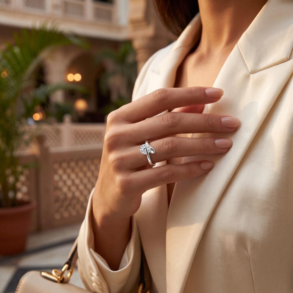The99Jewel Silver Plated CZ Solitaire Adjustable Ring with Box