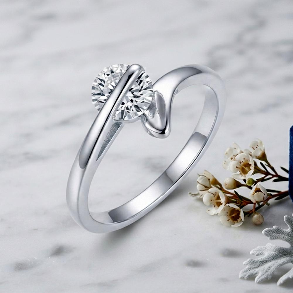 The99Jewel Silver Plated CZ Solitaire Adjustable Ring with Box