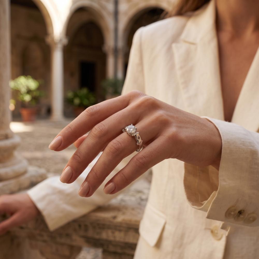 The99Jewel Silver Plated CZ Solitaire Adjustable Ring with Box
