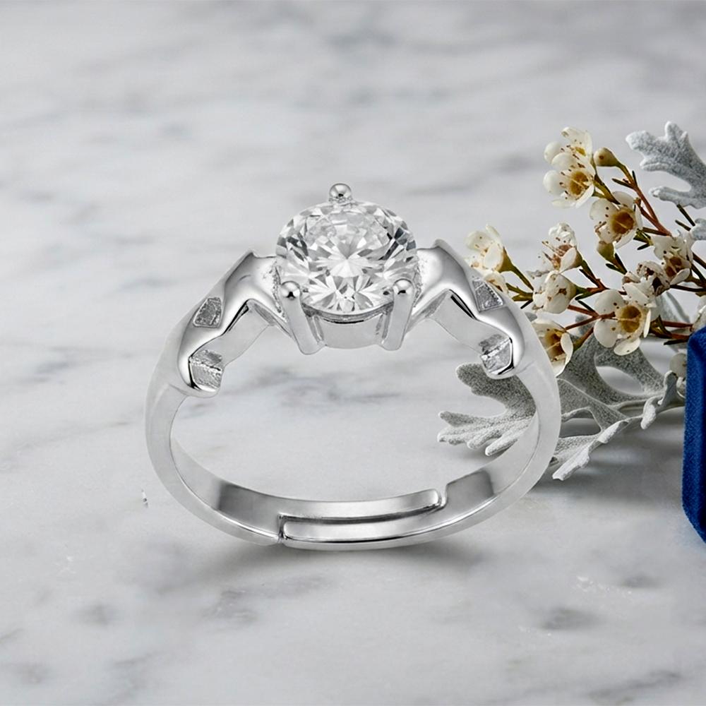 The99Jewel Silver Plated CZ Solitaire Adjustable Ring with Box