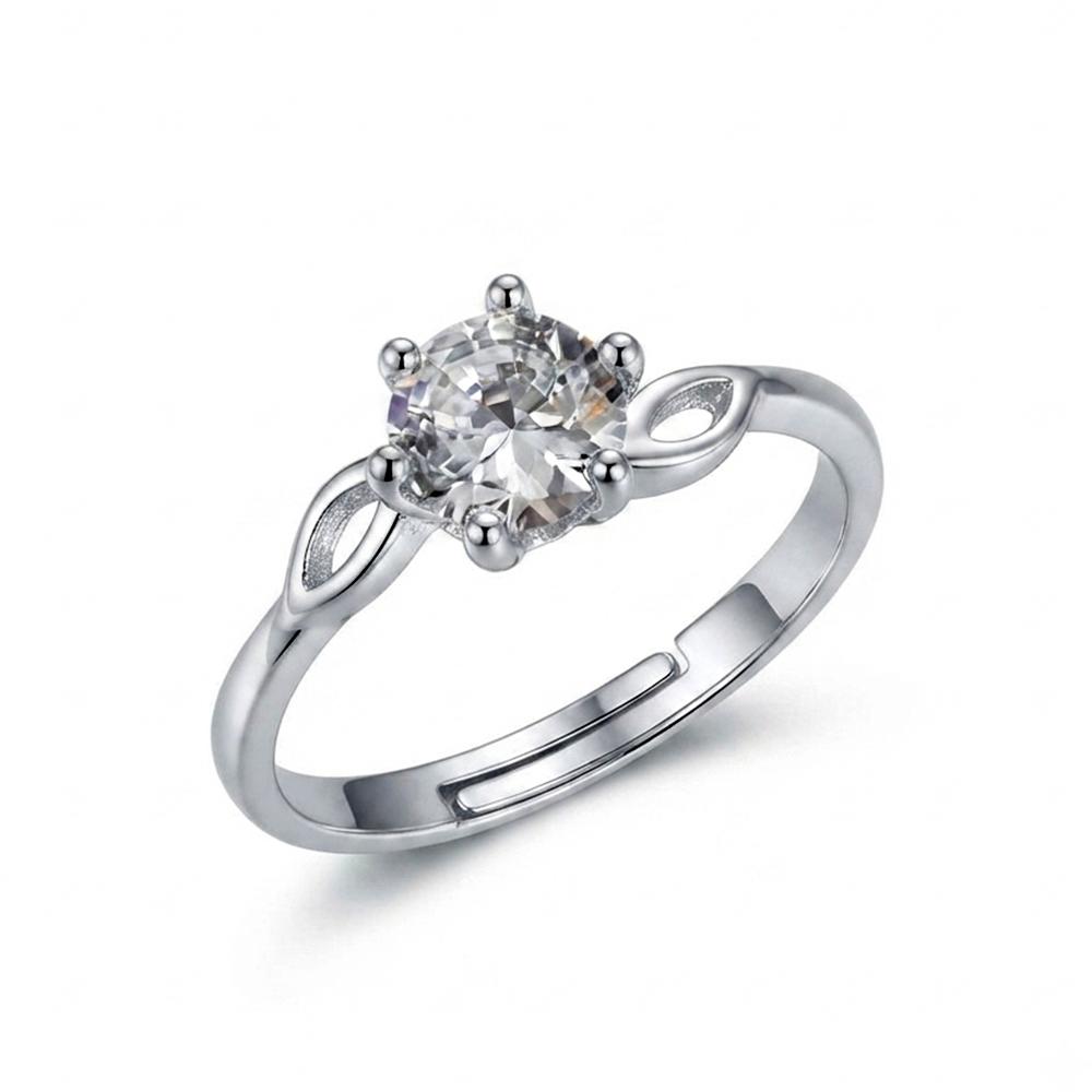 The99Jewel Silver Plated CZ Solitaire Adjustable Ring with Box