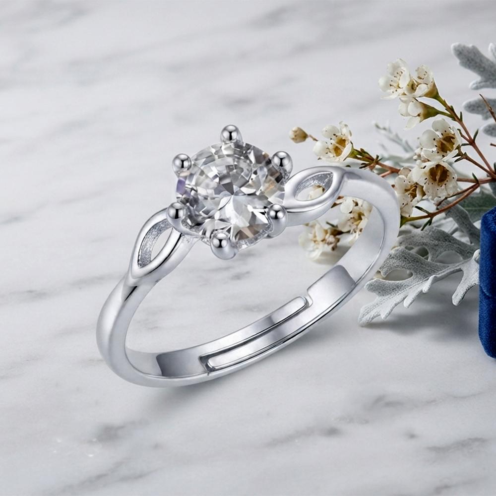 The99Jewel Silver Plated CZ Solitaire Adjustable Ring with Box