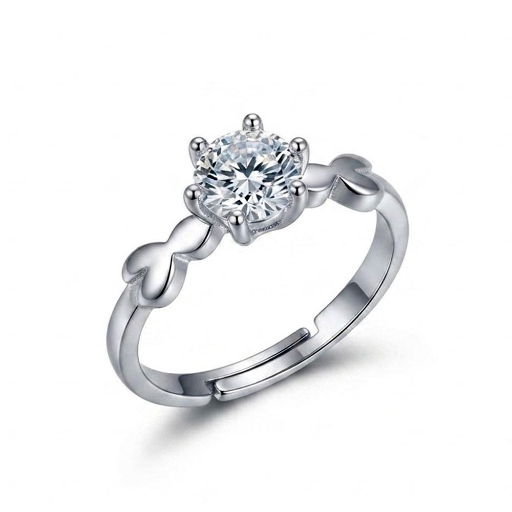 The99Jewel Silver Plated CZ Solitaire Adjustable Ring with Box