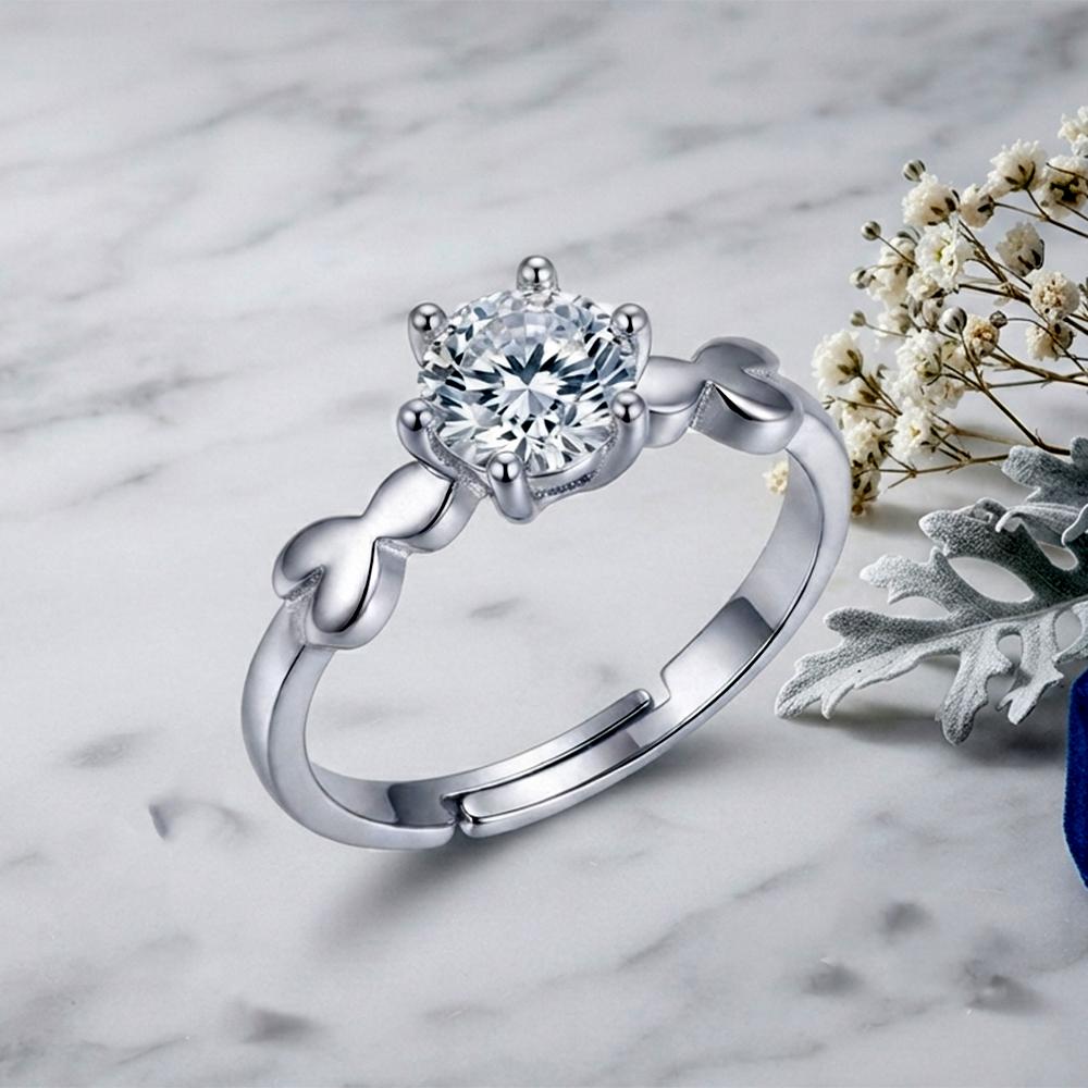 The99Jewel Silver Plated CZ Solitaire Adjustable Ring with Box