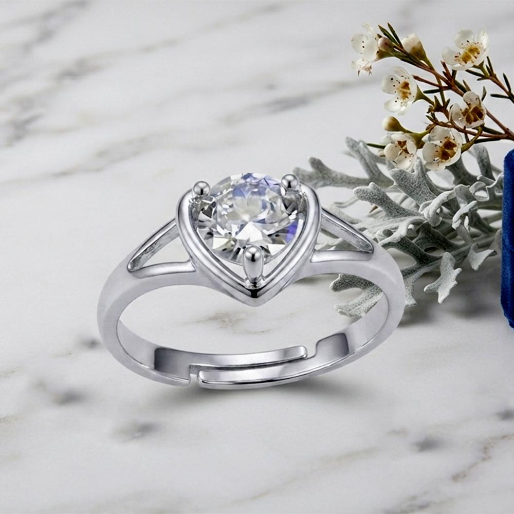 The99Jewel Silver Plated CZ Solitaire Adjustable Ring with Box