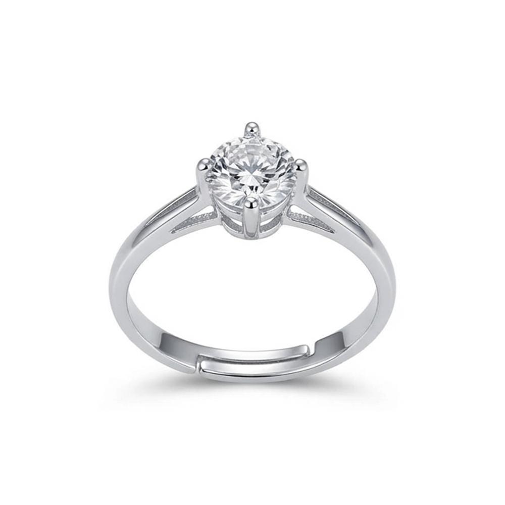 The99Jewel Silver Plated CZ Solitaire Adjustable Ring with Box
