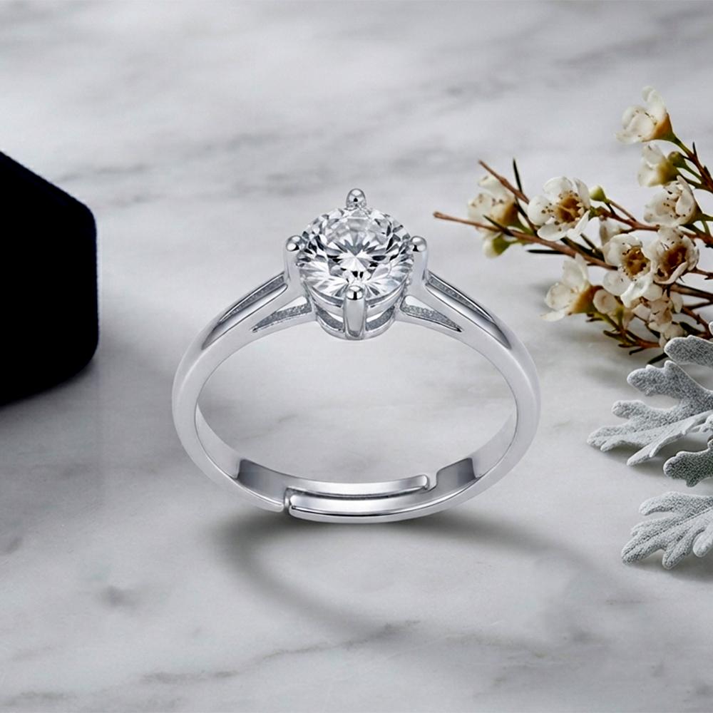 The99Jewel Silver Plated CZ Solitaire Adjustable Ring with Box