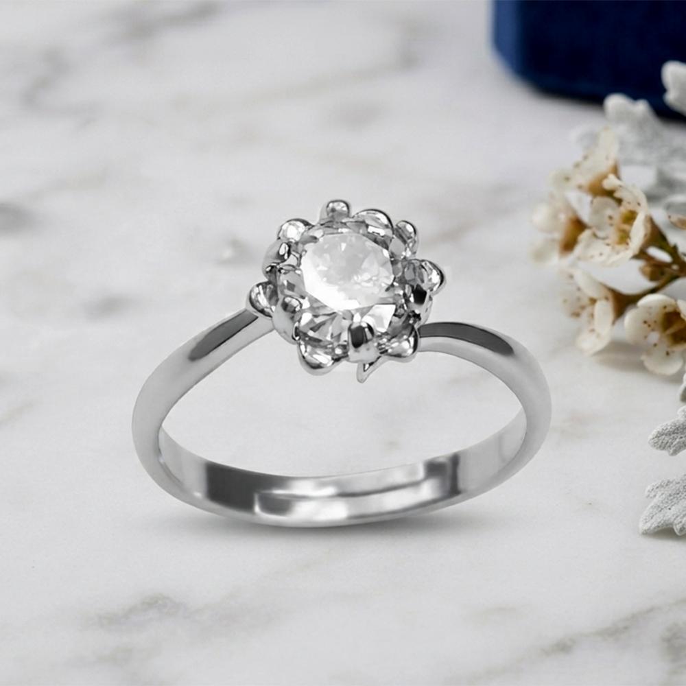 The99Jewel Silver Plated CZ Solitaire Adjustable Ring with Box