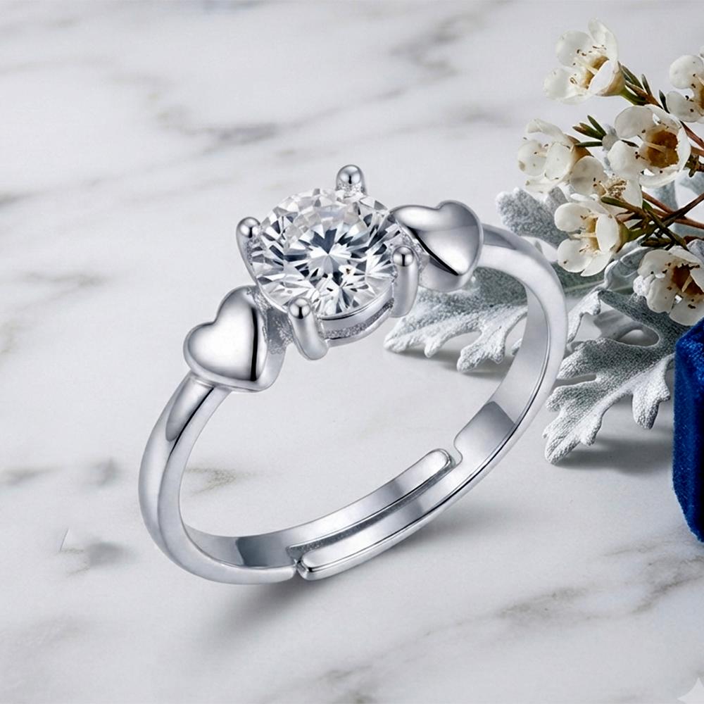 The99Jewel Silver Plated CZ Solitaire Adjustable Ring with Box
