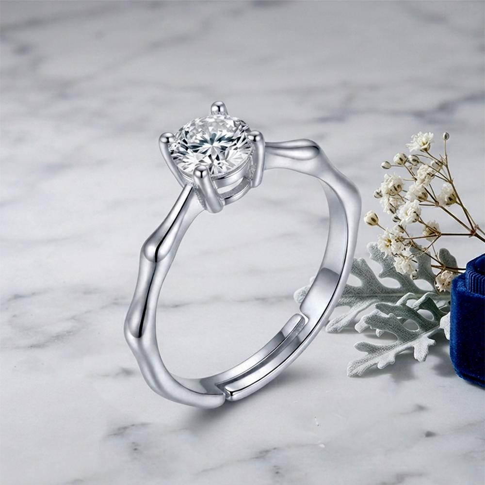 The99Jewel Silver Plated CZ Solitaire Adjustable Ring with Box