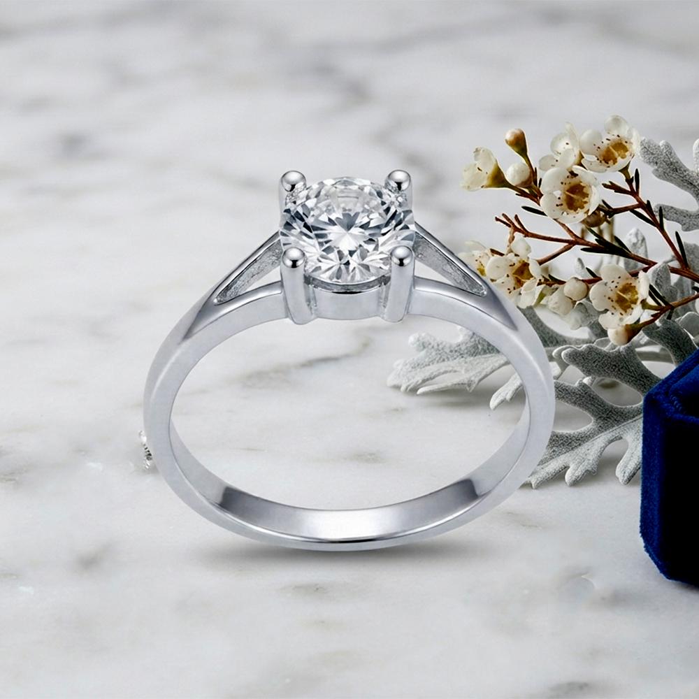 The99Jewel Silver Plated CZ Solitaire Adjustable Ring with Box