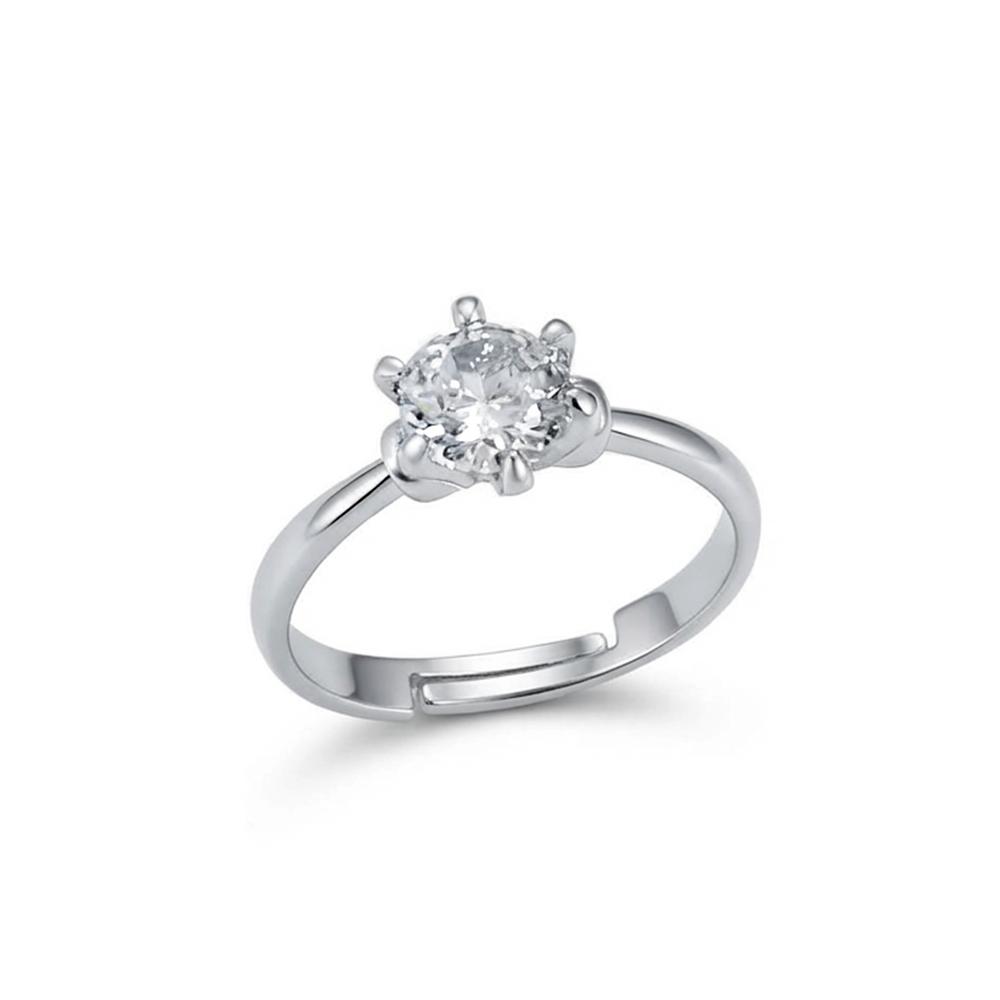 The99Jewel Silver Plated CZ Solitaire Adjustable Ring with Box