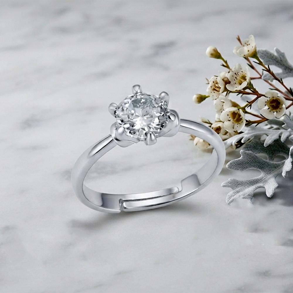 The99Jewel Silver Plated CZ Solitaire Adjustable Ring with Box