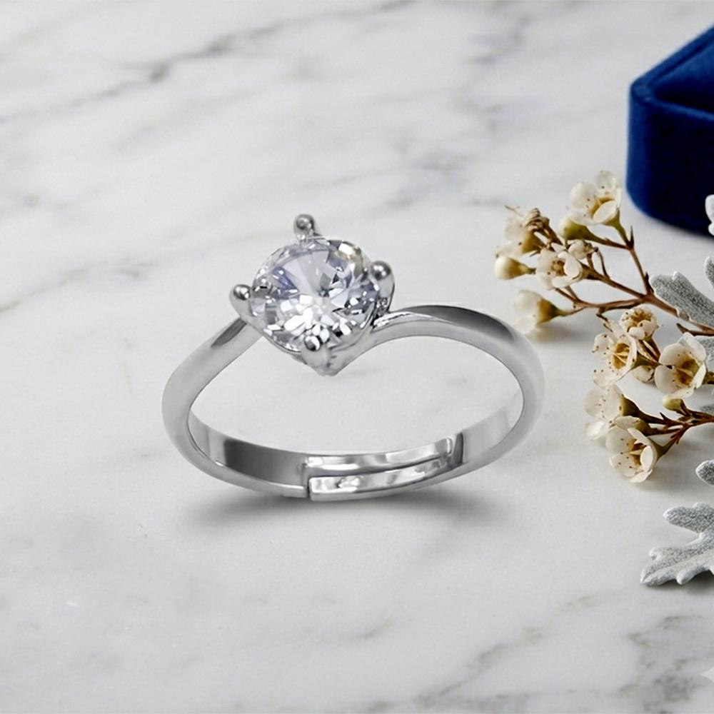 The99Jewel Silver Plated CZ Solitaire Adjustable Ring with Box