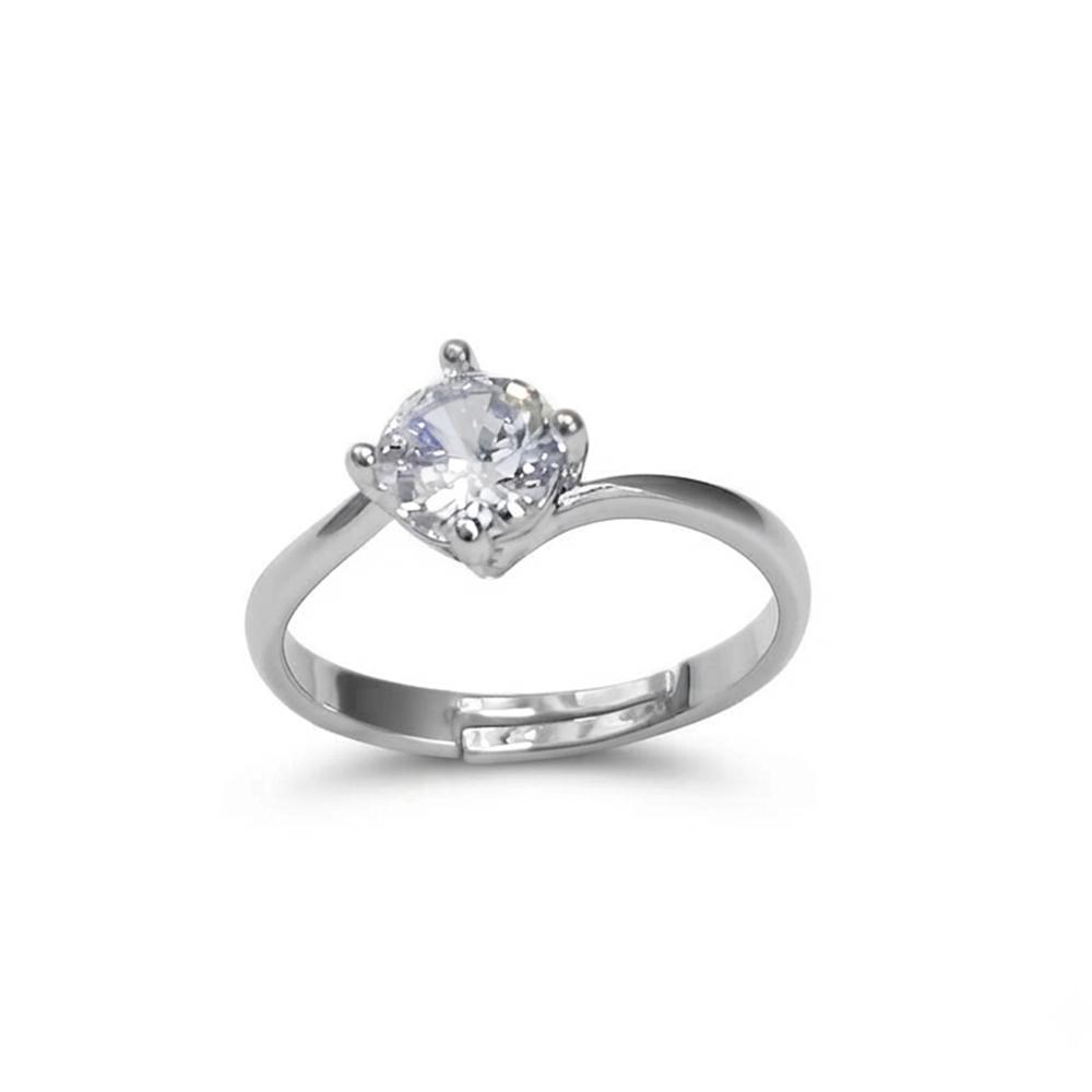 The99Jewel Silver Plated CZ Solitaire Adjustable Ring with Box