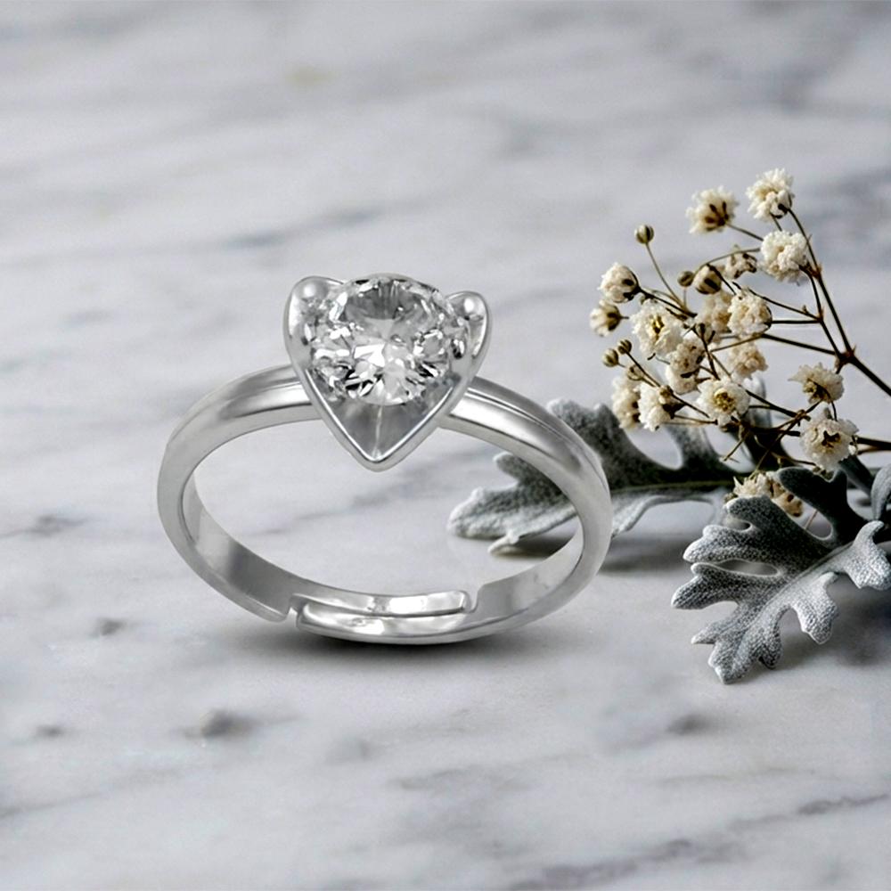 The99Jewel Silver Plated CZ Solitaire Adjustable Ring with Box
