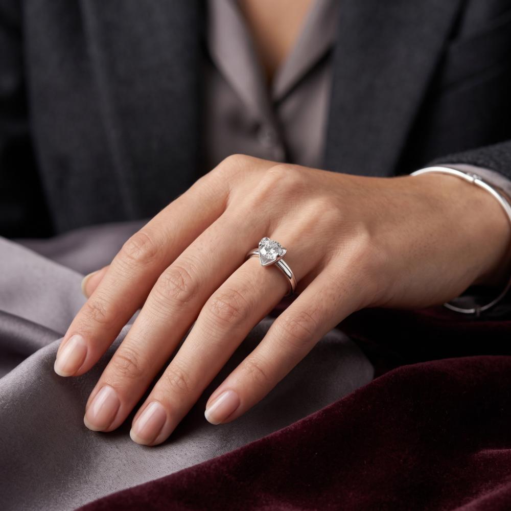 The99Jewel Silver Plated CZ Solitaire Adjustable Ring with Box