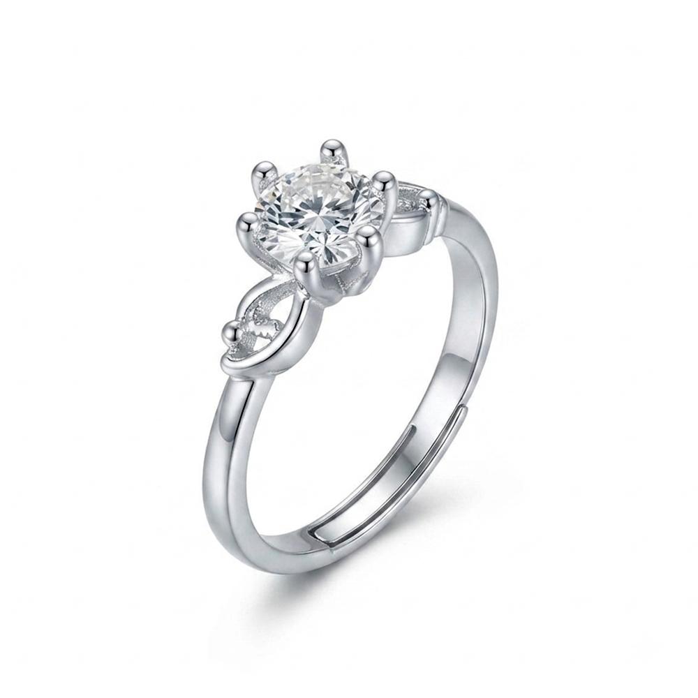 The99Jewel Silver Plated CZ Solitaire Adjustable Ring with Box
